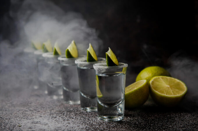 Vodka Glass Served With Limes Salt